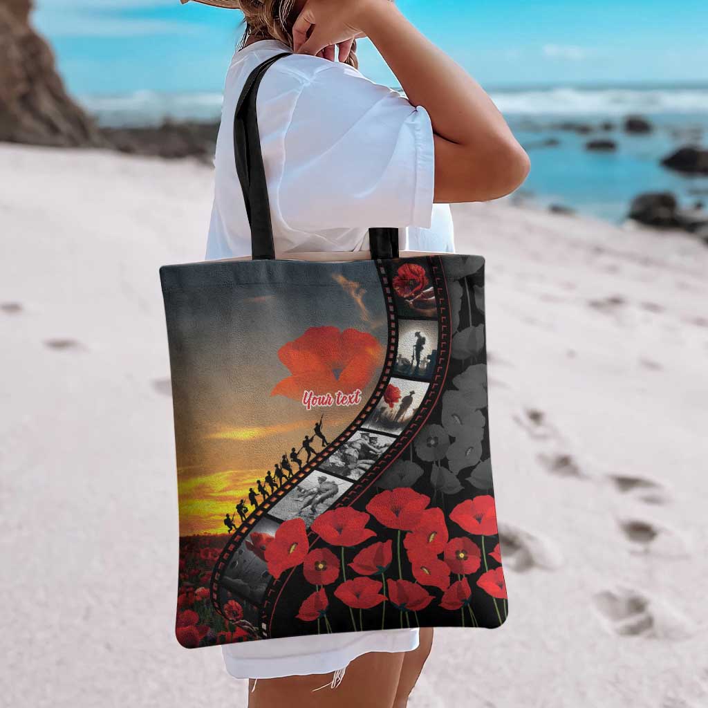 Personalised Remembering ANZAC Lest We Forget Tote Bag Vintage Film Frame Memorial Red Poppy LT9 - Polynesian Pride