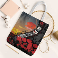Personalised Remembering ANZAC Lest We Forget Tote Bag Vintage Film Frame Memorial Red Poppy LT9 White Strap One Size Red - Polynesian Pride