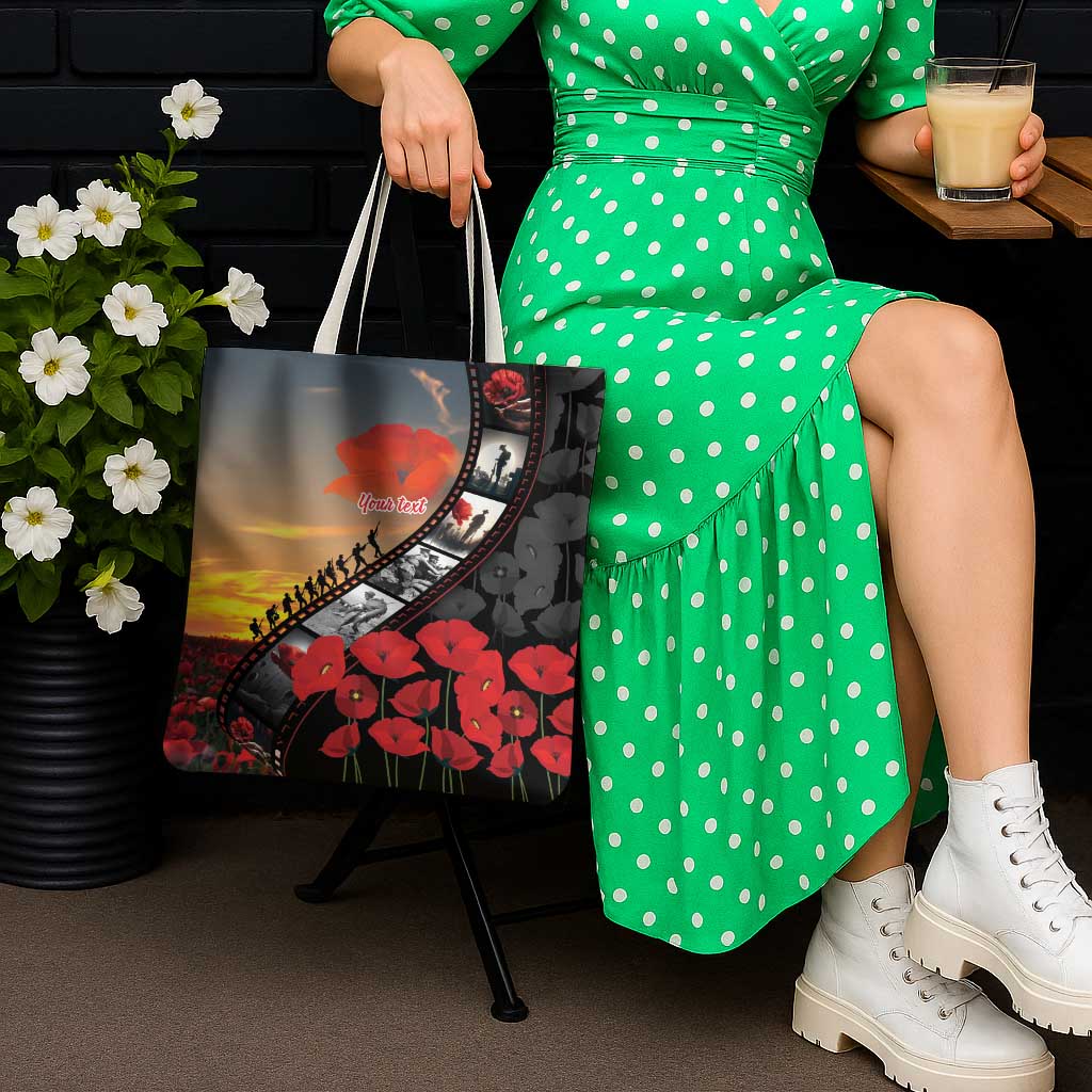 Personalised Remembering ANZAC Lest We Forget Tote Bag Vintage Film Frame Memorial Red Poppy LT9 - Polynesian Pride