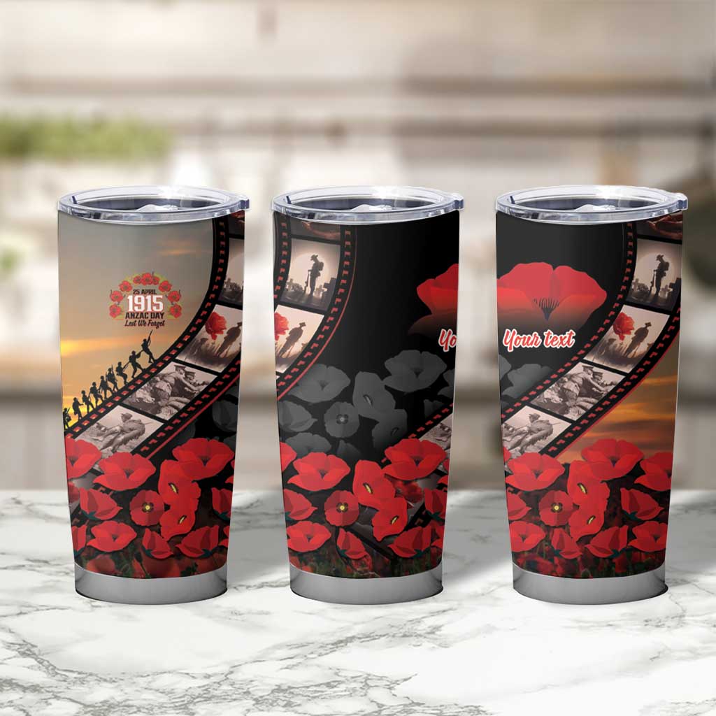 Personalised Remembering ANZAC Lest We Forget Tumbler Cup Vintage Film Frame Memorial Red Poppy