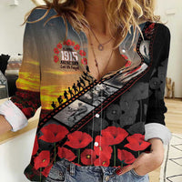 Personalised Remembering ANZAC Lest We Forget Women Casual Shirt Vintage Film Frame Memorial Red Poppy LT9 Female Red - Polynesian Pride