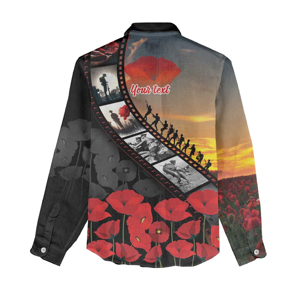 Personalised Remembering ANZAC Lest We Forget Women Casual Shirt Vintage Film Frame Memorial Red Poppy LT9 - Polynesian Pride