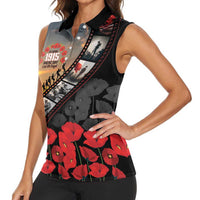 Personalised Remembering ANZAC Lest We Forget Women Sleeveless Polo Shirt Vintage Film Frame Memorial Red Poppy LT9 - Polynesian Pride