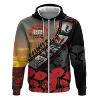 Personalised Remembering ANZAC Lest We Forget Zip Hoodie Vintage Film Frame Memorial Red Poppy LT9 Zip Hoodie Red - Polynesian Pride
