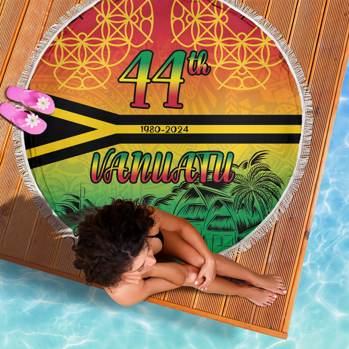 Hapi 44th Indipendens Dei Vanuatu Beach Blanket Yumi 1980 with Vanuatuan Beach Landscape