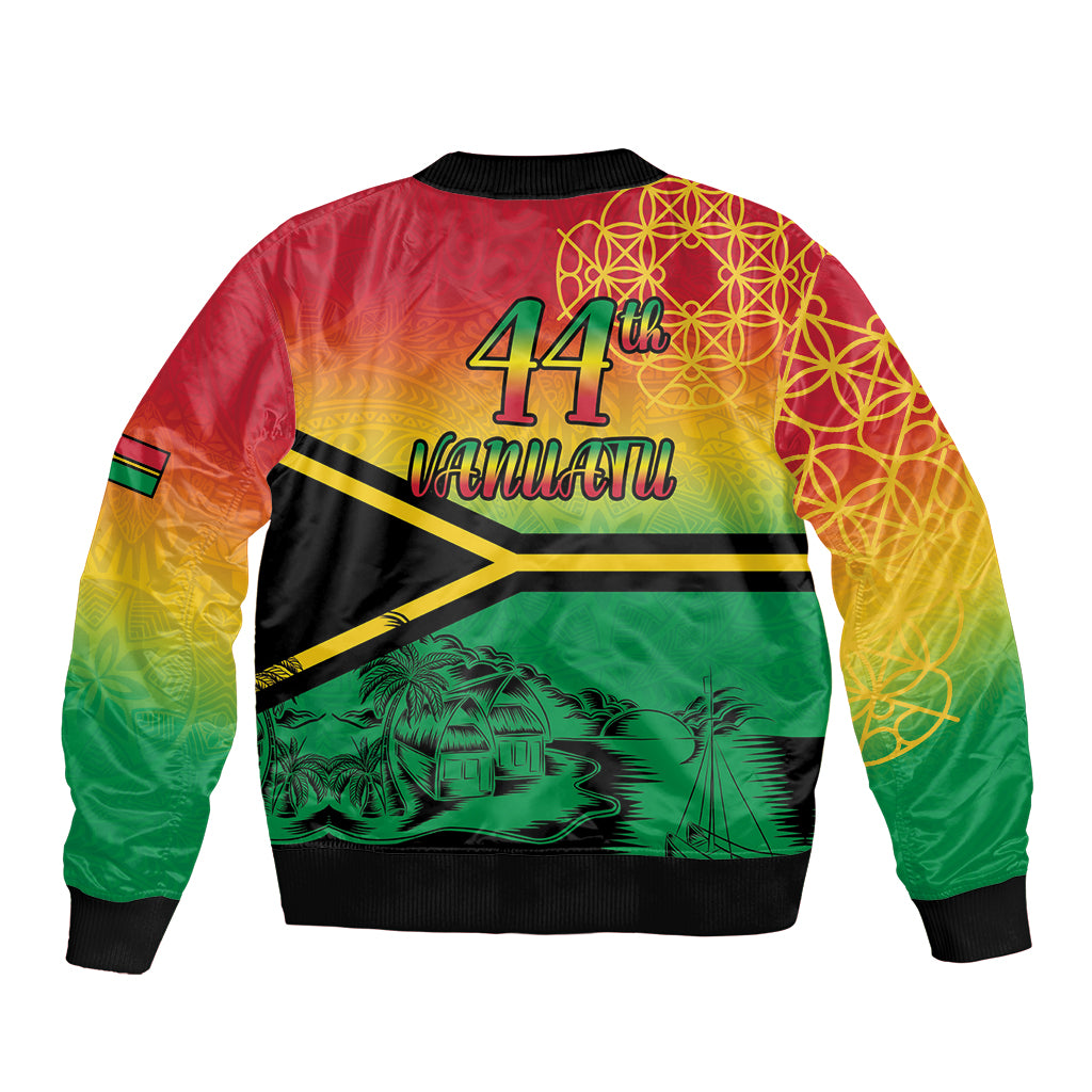 Hapi 44th Indipendens Dei Vanuatu Bomber Jacket Yumi 1980 with Vanuatuan Beach Landscape