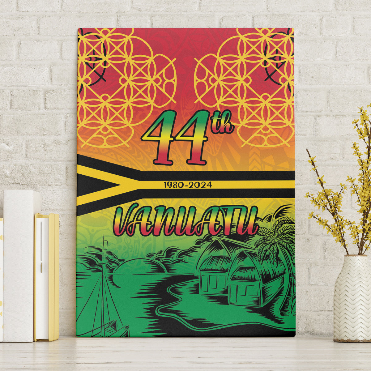 Hapi 44th Indipendens Dei Vanuatu Canvas Wall Art Yumi 1980 with Vanuatuan Beach Landscape