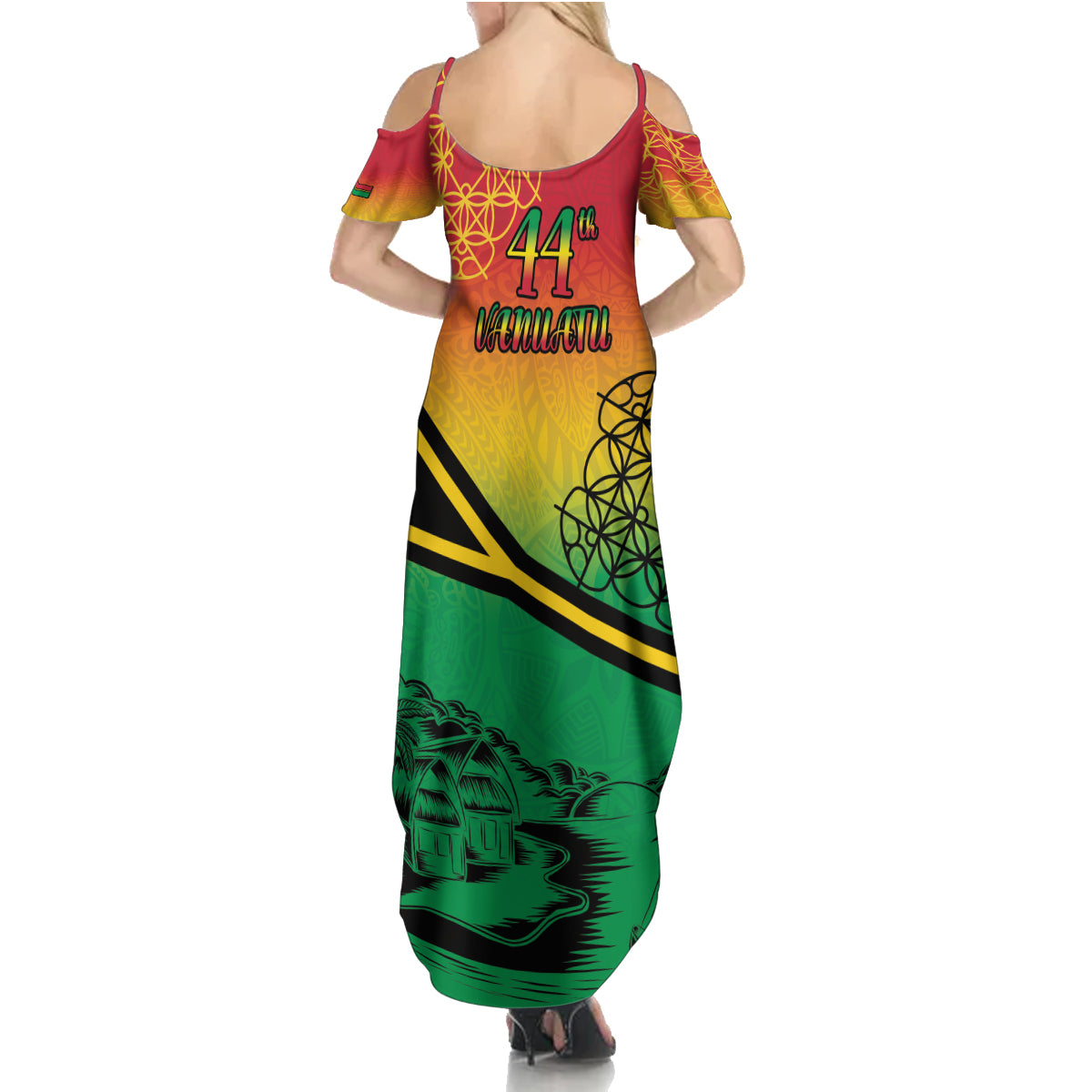 Hapi 44th Indipendens Dei Vanuatu Family Matching Summer Maxi Dress and Hawaiian Shirt Yumi 1980 with Vanuatuan Beach Landscape