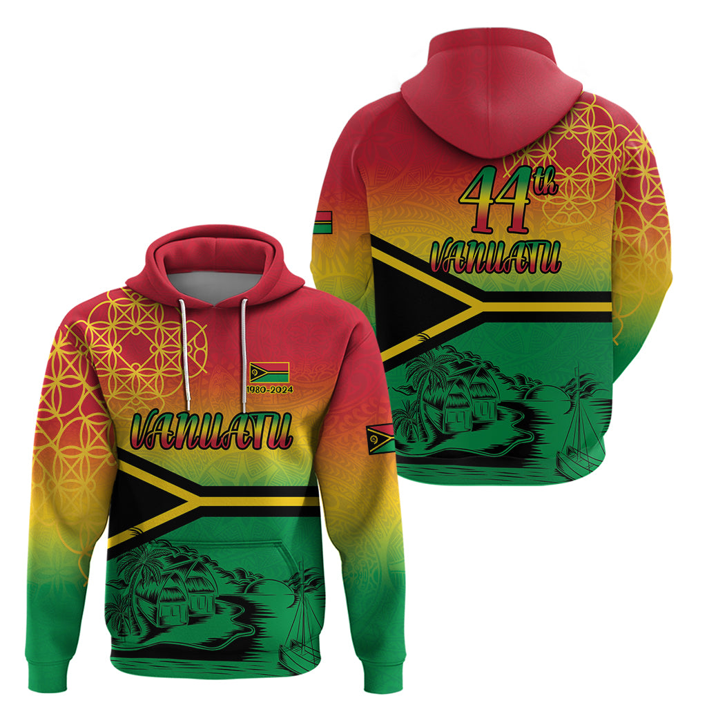Hapi 44th Indipendens Dei Vanuatu Hoodie Yumi 1980 with Vanuatuan Beach Landscape