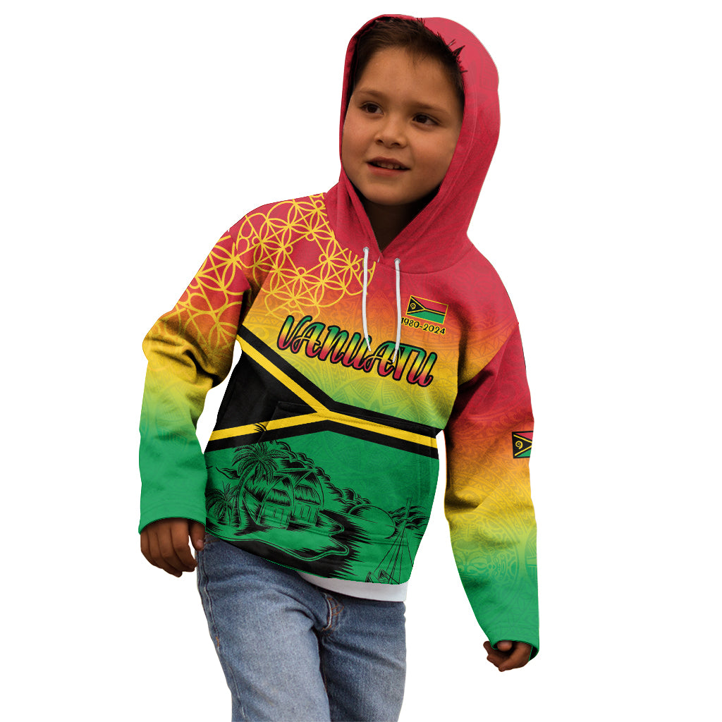Hapi 44th Indipendens Dei Vanuatu Kid Hoodie Yumi 1980 with Vanuatuan Beach Landscape