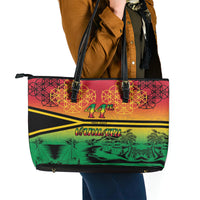 Hapi 44th Indipendens Dei Vanuatu Leather Tote Bag Yumi 1980 with Vanuatuan Beach Landscape LT9 - Polynesian Pride