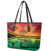 Hapi 44th Indipendens Dei Vanuatu Leather Tote Bag Yumi 1980 with Vanuatuan Beach Landscape LT9 - Polynesian Pride