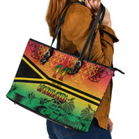 Hapi 44th Indipendens Dei Vanuatu Leather Tote Bag Yumi 1980 with Vanuatuan Beach Landscape LT9 - Polynesian Pride