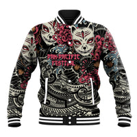 Personalized Japanese Kitsune Mask Baseball Jacket With Polynesian Arty Style