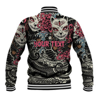Personalized Japanese Kitsune Mask Baseball Jacket With Polynesian Arty Style