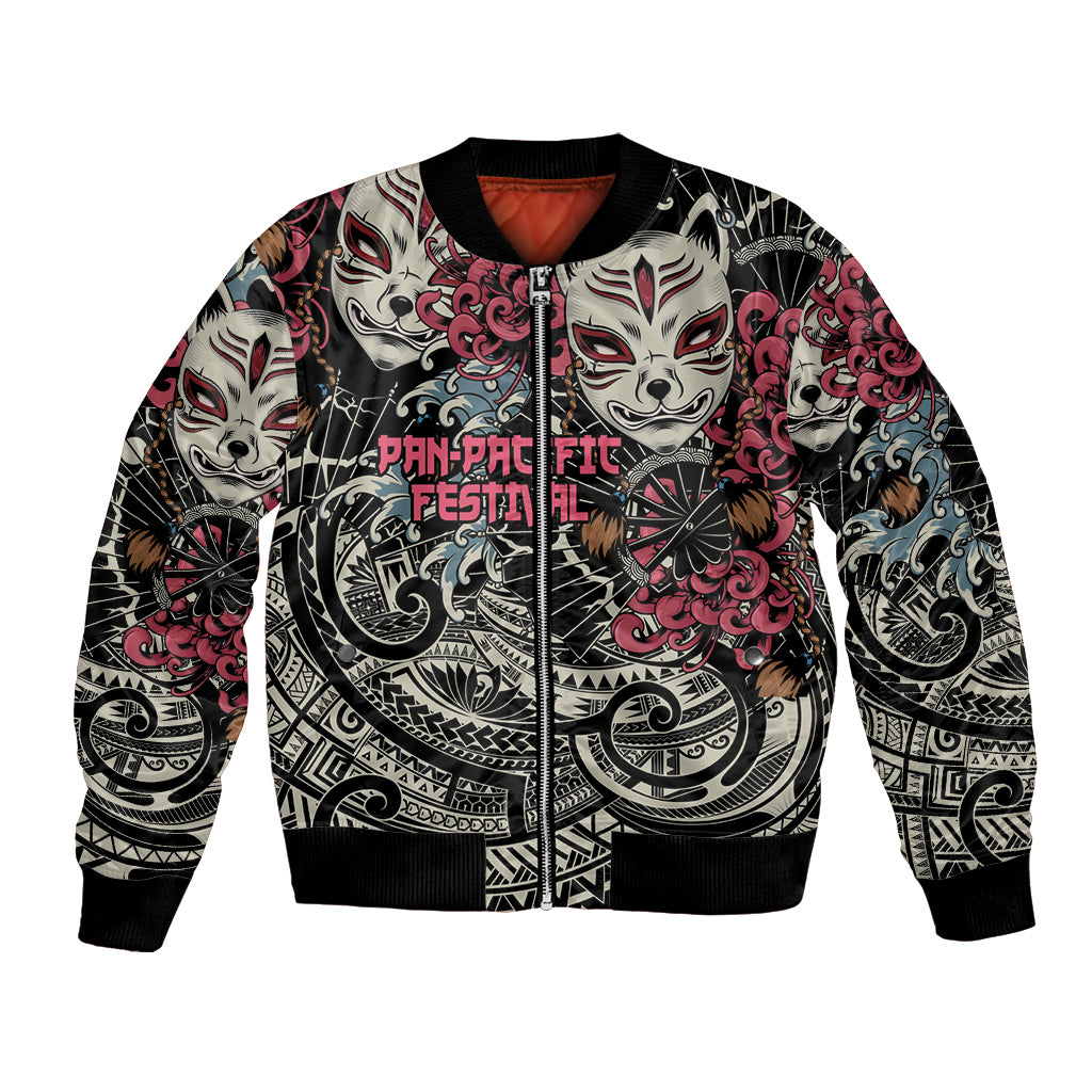Personalized Japanese Kitsune Mask Bomber Jacket With Polynesian Arty Style