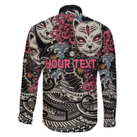 Personalized Japanese Kitsune Mask Family Matching Off Shoulder Short Dress and Hawaiian Shirt With Polynesian Arty Style LT9 - Polynesian Pride