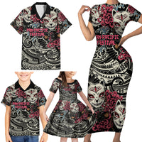Personalized Japanese Kitsune Mask Family Matching Short Sleeve Bodycon Dress and Hawaiian Shirt With Polynesian Arty Style LT9 - Polynesian Pride
