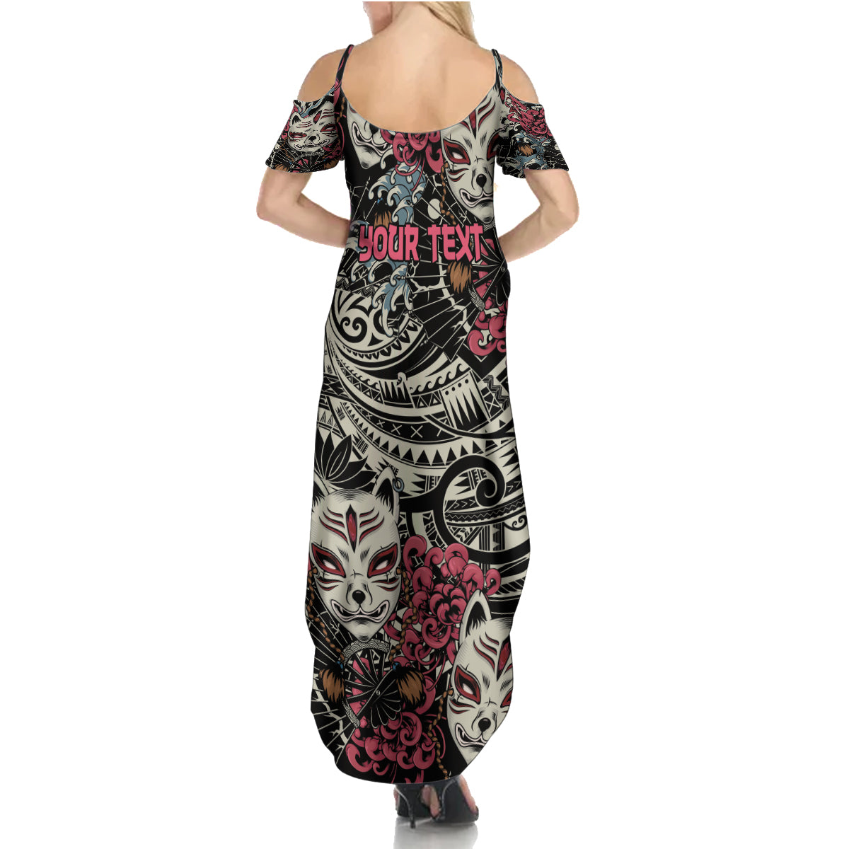 Personalized Japanese Kitsune Mask Family Matching Summer Maxi Dress and Hawaiian Shirt With Polynesian Arty Style LT9 - Polynesian Pride
