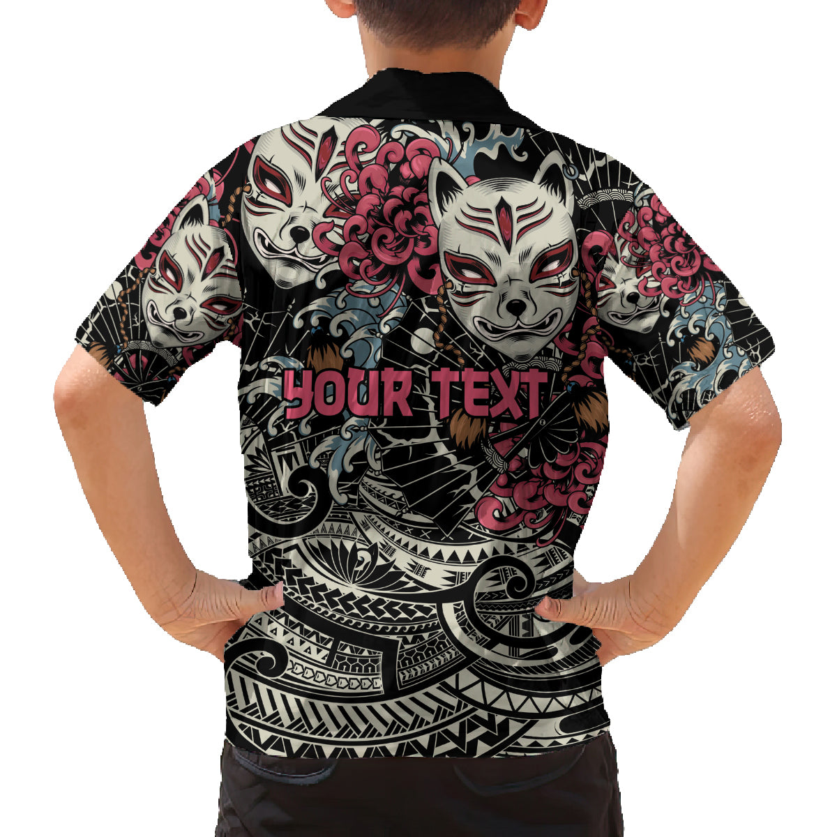 Personalized Japanese Kitsune Mask Family Matching Tank Maxi Dress and Hawaiian Shirt With Polynesian Arty Style LT9 - Polynesian Pride
