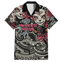 Personalized Japanese Kitsune Mask Family Matching Tank Maxi Dress and Hawaiian Shirt With Polynesian Arty Style LT9 Dad's Shirt - Short Sleeve Black - Polynesian Pride