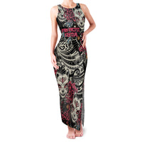 Personalized Japanese Kitsune Mask Family Matching Tank Maxi Dress and Hawaiian Shirt With Polynesian Arty Style LT9 Mom's Dress Black - Polynesian Pride