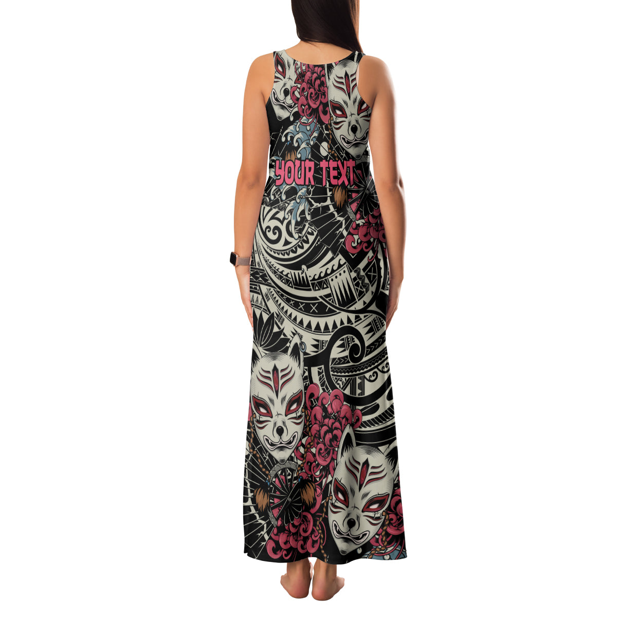 Personalized Japanese Kitsune Mask Family Matching Tank Maxi Dress and Hawaiian Shirt With Polynesian Arty Style LT9 - Polynesian Pride