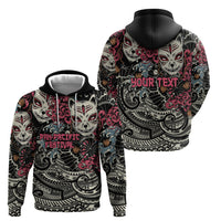 Personalized Japanese Kitsune Mask Hoodie With Polynesian Arty Style