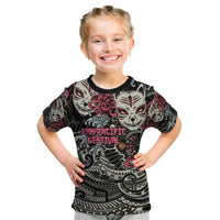 Personalized Japanese Kitsune Mask Kid T Shirt With Polynesian Arty Style LT9 Black - Polynesian Pride