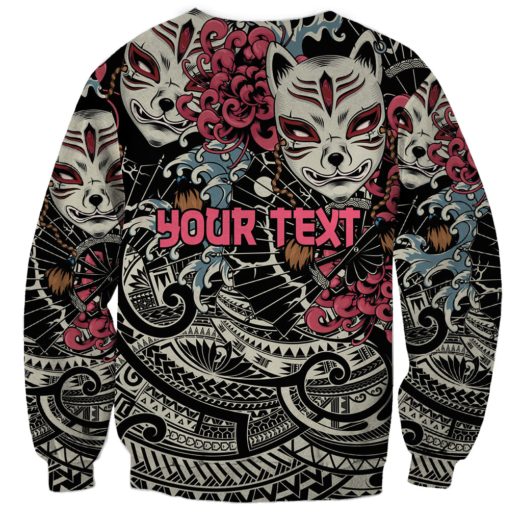 Personalized Japanese Kitsune Mask Sweatshirt With Polynesian Arty Style LT9 - Polynesian Pride