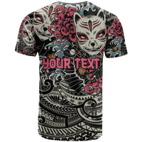 Personalized Japanese Kitsune Mask T Shirt With Polynesian Arty Style