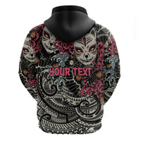 Personalized Japanese Kitsune Mask Zip Hoodie With Polynesian Arty Style