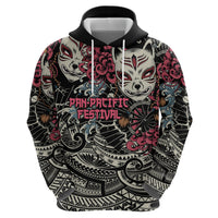Personalized Japanese Kitsune Mask Zip Hoodie With Polynesian Arty Style