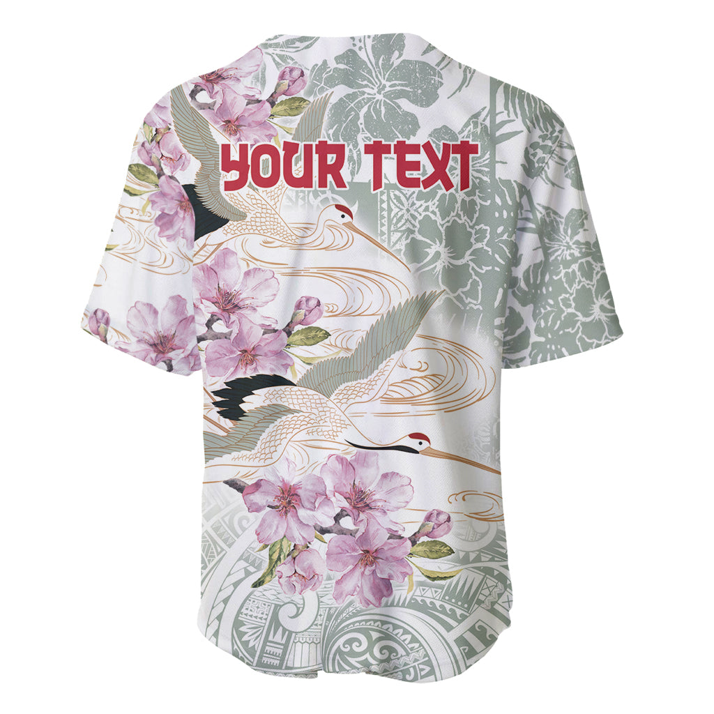 Personalized Japanese Shirasagi Bird Baseball Jersey Sakura and Hibiscus Polynesian Pattern LT9 - Polynesian Pride