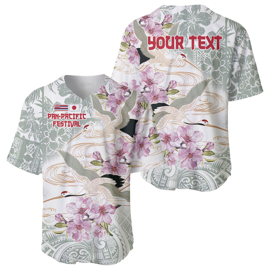 Personalized Japanese Shirasagi Bird Baseball Jersey Sakura and Hibiscus Polynesian Pattern LT9 - Polynesian Pride
