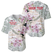 Personalized Japanese Shirasagi Bird Baseball Jersey Sakura and Hibiscus Polynesian Pattern LT9 - Polynesian Pride
