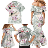 Personalized Japanese Shirasagi Bird Family Matching Mermaid Dress and Hawaiian Shirt Sakura and Hibiscus Polynesian Pattern LT9 - Polynesian Pride