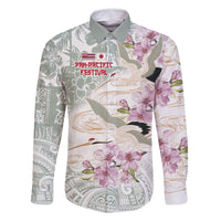 Personalized Japanese Shirasagi Bird Family Matching Mermaid Dress and Hawaiian Shirt Sakura and Hibiscus Polynesian Pattern LT9 Dad's Shirt - Long Sleeve White - Polynesian Pride
