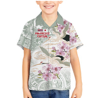 Personalized Japanese Shirasagi Bird Family Matching Mermaid Dress and Hawaiian Shirt Sakura and Hibiscus Polynesian Pattern LT9 Son's Shirt White - Polynesian Pride
