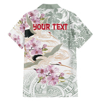 Personalized Japanese Shirasagi Bird Family Matching Off Shoulder Maxi Dress and Hawaiian Shirt Sakura and Hibiscus Polynesian Pattern LT9 - Polynesian Pride
