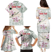 Personalized Japanese Shirasagi Bird Family Matching Puletasi and Hawaiian Shirt Sakura and Hibiscus Polynesian Pattern LT9 - Polynesian Pride