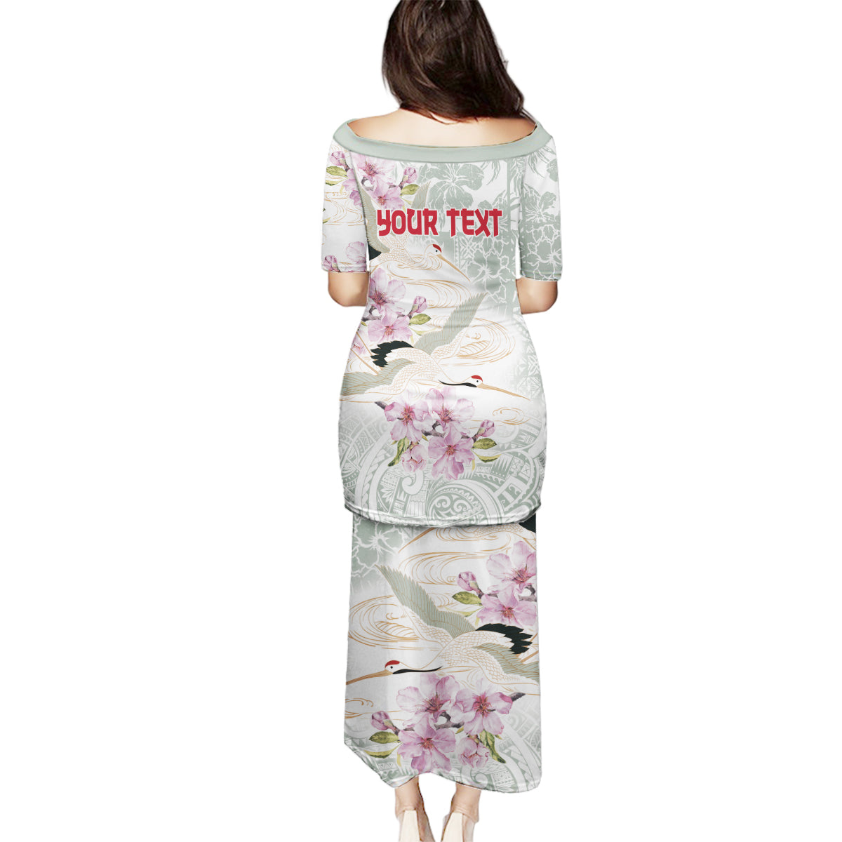 Personalized Japanese Shirasagi Bird Family Matching Puletasi and Hawaiian Shirt Sakura and Hibiscus Polynesian Pattern LT9 - Polynesian Pride