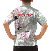 Personalized Japanese Shirasagi Bird Family Matching Short Sleeve Bodycon Dress and Hawaiian Shirt Sakura and Hibiscus Polynesian Pattern LT9 - Polynesian Pride