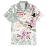Personalized Japanese Shirasagi Bird Family Matching Tank Maxi Dress and Hawaiian Shirt Sakura and Hibiscus Polynesian Pattern LT9 Dad's Shirt - Short Sleeve White - Polynesian Pride