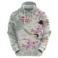 Personalized Japanese Shirasagi Bird Hoodie Sakura and Hibiscus Polynesian Pattern