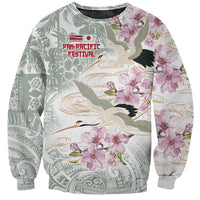 Personalized Japanese Shirasagi Bird Sweatshirt Sakura and Hibiscus Polynesian Pattern