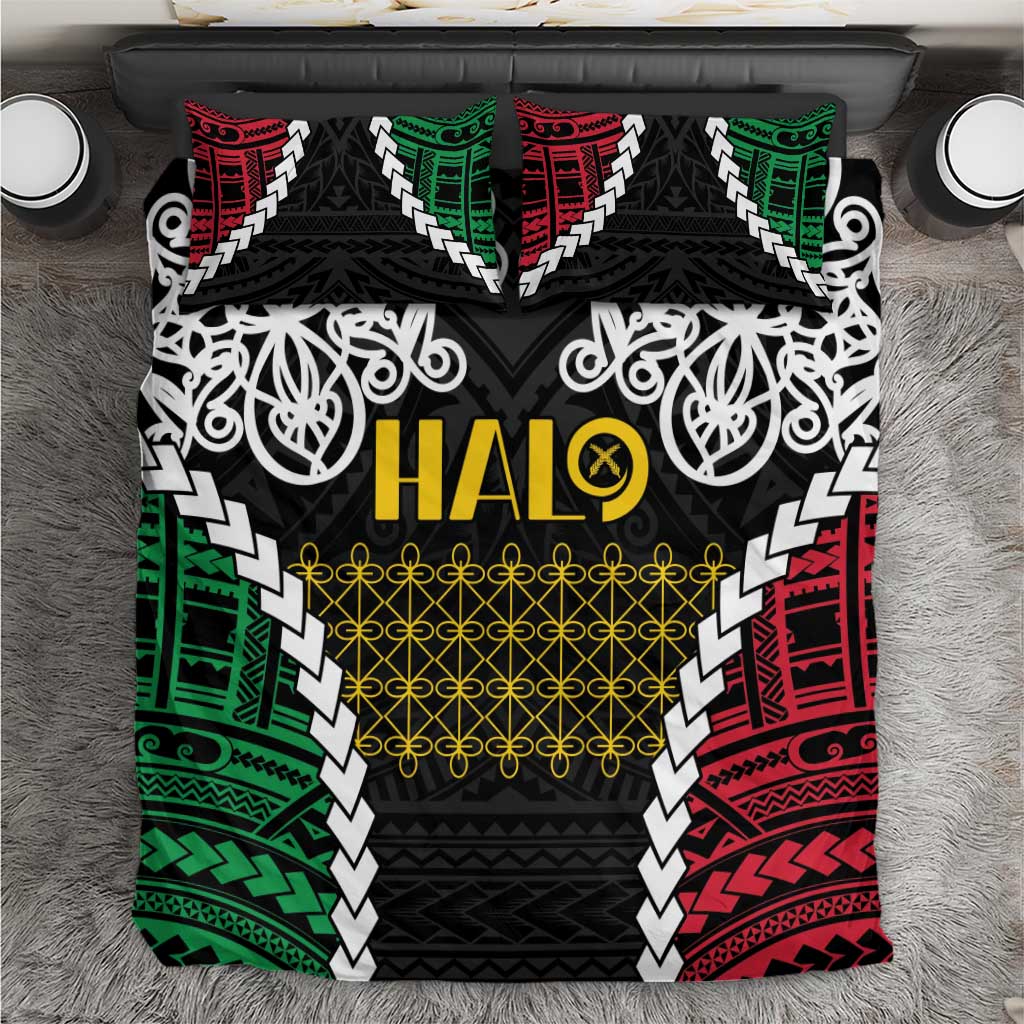 Halo Vanuatu Pride Bedding Set Vanuatuan Sand Drawing Pattern LT9 Black - Polynesian Pride