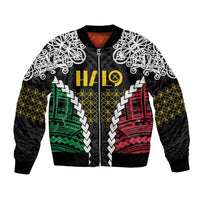 Halo Vanuatu Pride Bomber Jacket Vanuatuan Sand Drawing Pattern LT9 Unisex Black - Polynesian Pride