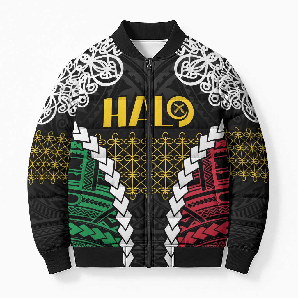 Halo Vanuatu Pride Bomber Puffer Jacket Vanuatuan Sand Drawing Pattern - Polynesian Pride