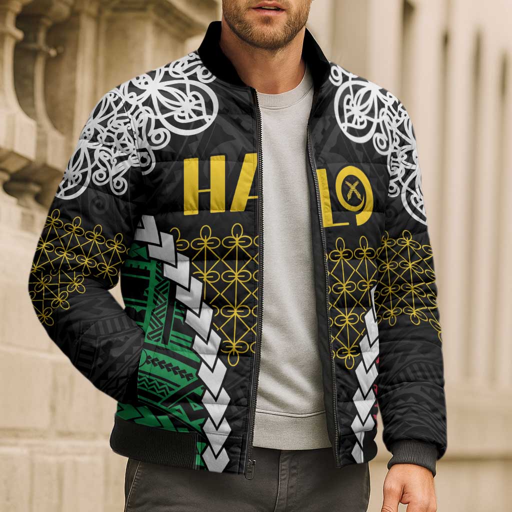 Halo Vanuatu Pride Bomber Puffer Jacket Vanuatuan Sand Drawing Pattern - Polynesian Pride